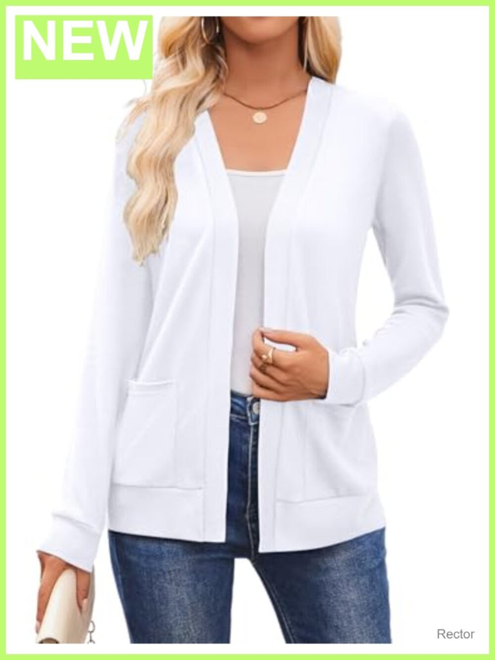 Lightweight Knit Open Front Cardigan with Pockets V-Neck Long Sleeve